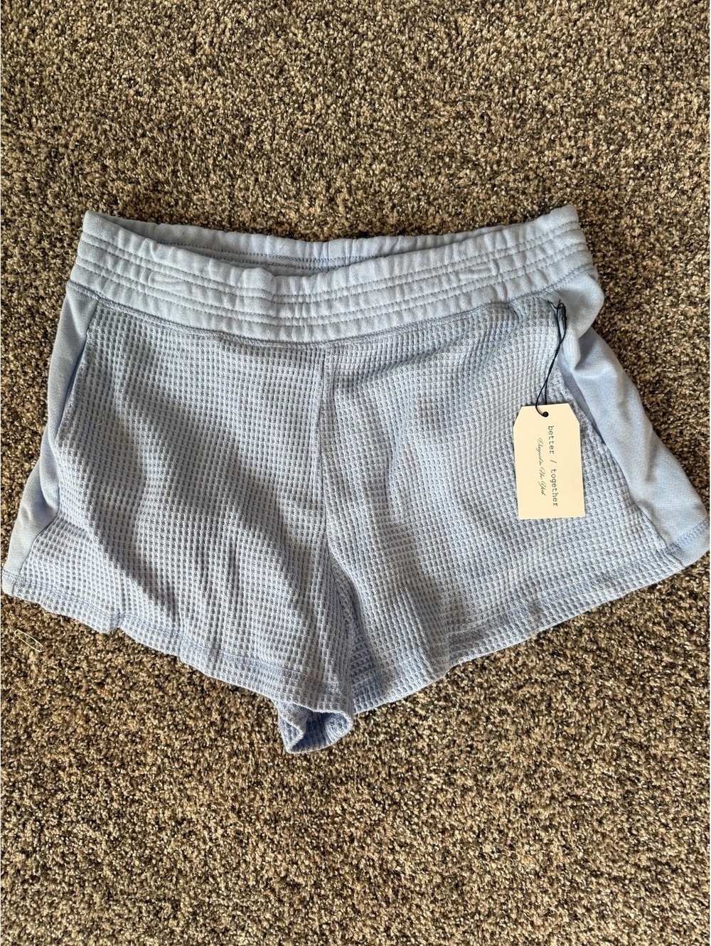Better Together Light Blue Waffle Knit Lounge Shorts, Size Large